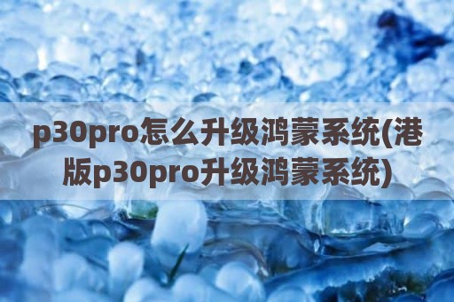p30pro怎么升级鸿蒙系统(港版p30pro升级鸿蒙系统)