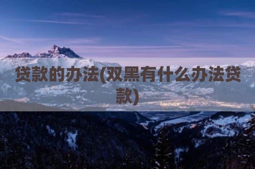 贷款的办法(双黑有什么办法贷款)