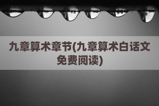 九章算术章节(九章算术白话文免费阅读)