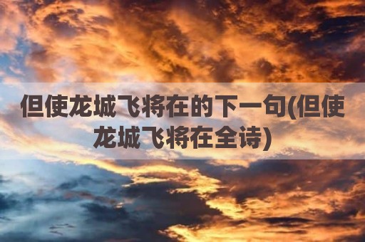 但使龙城飞将在的下一句(但使龙城飞将在全诗)