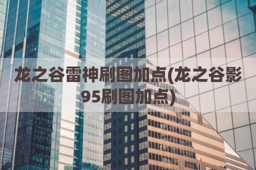 龙之谷雷神刷图加点(龙之谷影95刷图加点)