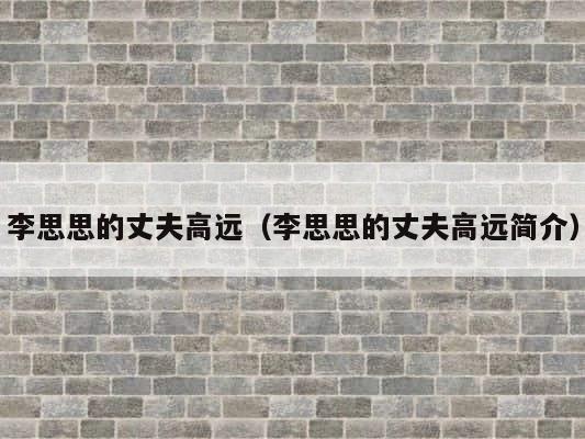 李思思的丈夫高远（李思思的丈夫高远简介） 第1张