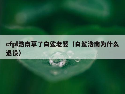 cfpl浩南草了白鲨老婆（白鲨浩南为什么退役） 第1张