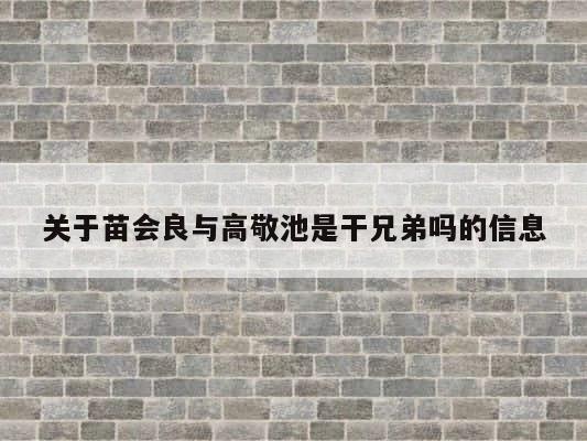 关于苗会良与高敬池是干兄弟吗的信息 第1张
