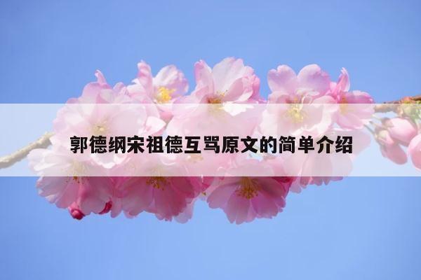 郭德纲宋祖德互骂原文的简单介绍 第1张