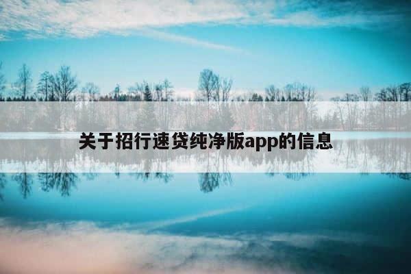 关于招行速贷纯净版app的信息 第1张