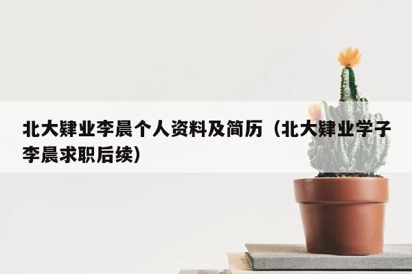 北大肄业李晨个人资料及简历（北大肄业学子李晨求职后续） 第1张