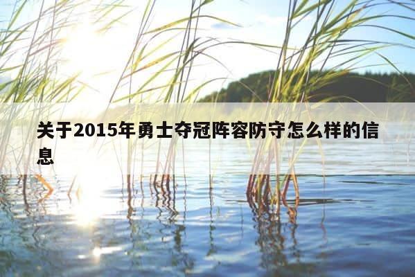 关于2015年勇士夺冠阵容防守怎么样的信息 第1张