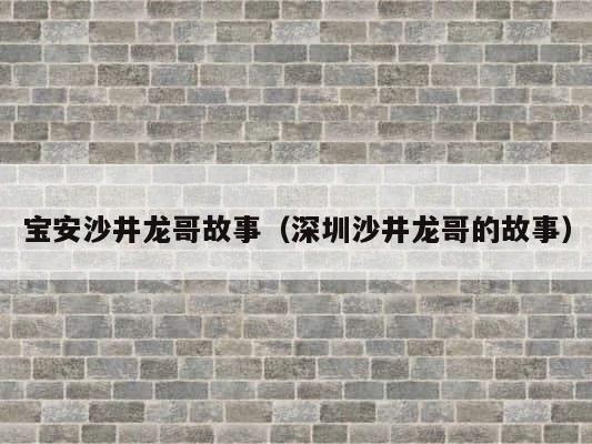 宝安沙井龙哥故事（深圳沙井龙哥的故事） 第1张