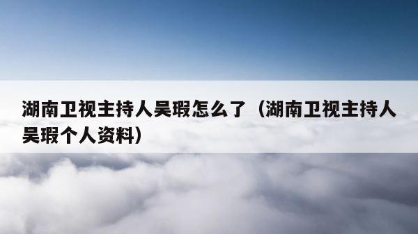 湖南卫视主持人吴瑕怎么了（湖南卫视主持人吴瑕个人资料） 第1张