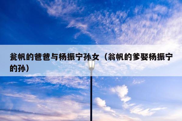 瓮帆的爸爸与杨振宁孙女（翁帆的爹娶杨振宁的孙） 第1张