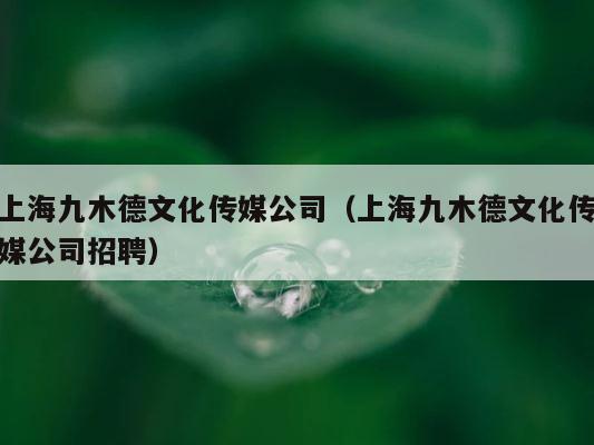 上海九木德文化传媒公司（上海九木德文化传媒公司招聘） 第1张